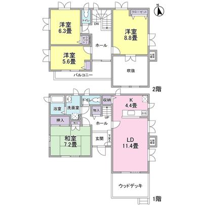 Floor plan. This floor plan 4LDK type]  [Living Fukinuki]  [With wood deck