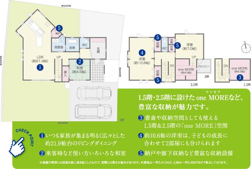 Floor plan. (Du hill 3-12-6), Price 32,500,000 yen, 3LDK+S, Land area 220.34 sq m , Building area 117.59 sq m