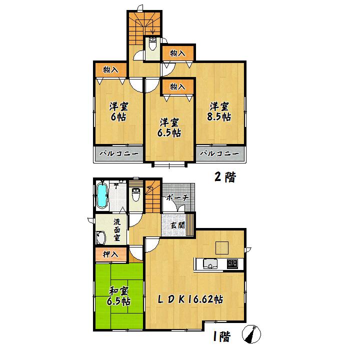 Floor plan. 24,800,000 yen, 4LDK, Land area 129.11 sq m , Building area 101.64 sq m Rifu center 2-chome 1 Building