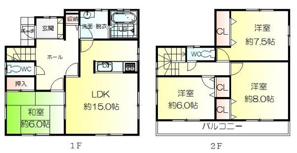 Floor plan. 24.5 million yen, 4LDK, Land area 167.61 sq m , Building area 105.99 sq m