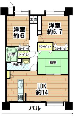 Floor plan. 3LDK, Price 17,900,000 yen, Occupied area 73.55 sq m , Balcony area 13.81 sq m