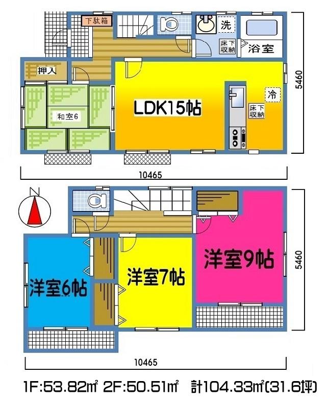 Floor plan. (Building 2), Price 22,400,000 yen, 4LDK, Land area 172.32 sq m , Building area 104.33 sq m