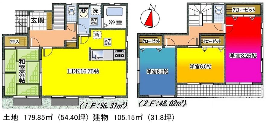 Floor plan. (1 Building), Price 23.2 million yen, 4LDK, Land area 179.85 sq m , Building area 105.15 sq m