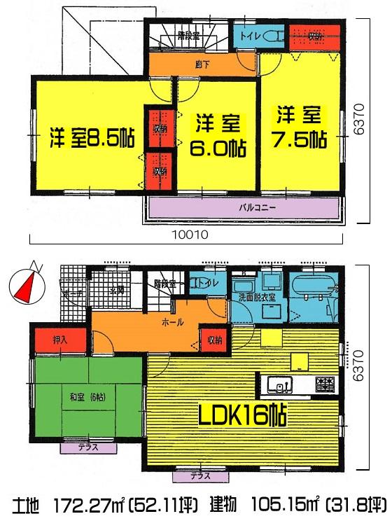 Floor plan. (4 Building), Price 22,400,000 yen, 4LDK, Land area 172.27 sq m , Building area 105.15 sq m