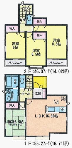 Floor plan. (1 Building), Price 24,800,000 yen, 4LDK, Land area 129.11 sq m , Building area 101.64 sq m