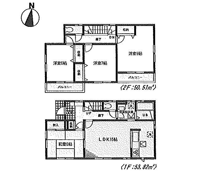Floor plan. (Building 2), Price 22,400,000 yen, 4LDK, Land area 172.32 sq m , Building area 104.33 sq m