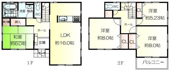 Floor plan. 26,300,000 yen, 4LDK, Land area 168.93 sq m , Building area 105.99 sq m