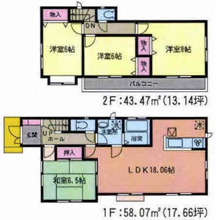 Floor plan. (F Building), Price 19,800,000 yen, 4LDK, Land area 130.28 sq m , Building area 101.54 sq m