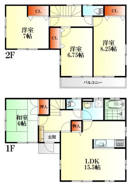Floor plan. 24.5 million yen, 4LDK, Land area 171.79 sq m , Building area 102.67 sq m