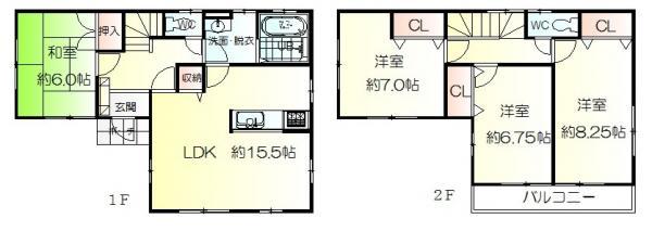 Floor plan. 24.5 million yen, 4LDK, Land area 171.79 sq m , Building area 102.67 sq m