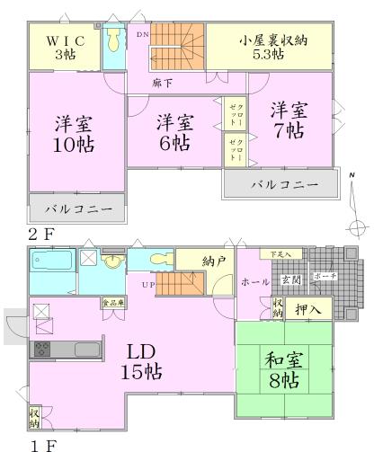 Floor plan. 39,200,000 yen, 4LDK + 3S (storeroom), Land area 213.02 sq m , Building area 125.24 sq m