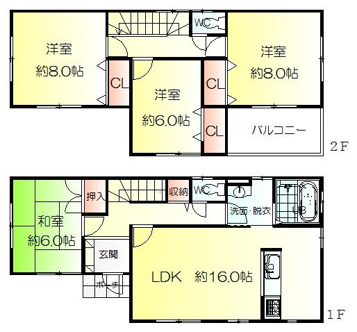 Floor plan. 24.5 million yen, 4LDK, Land area 168.23 sq m , Building area 105.99 sq m