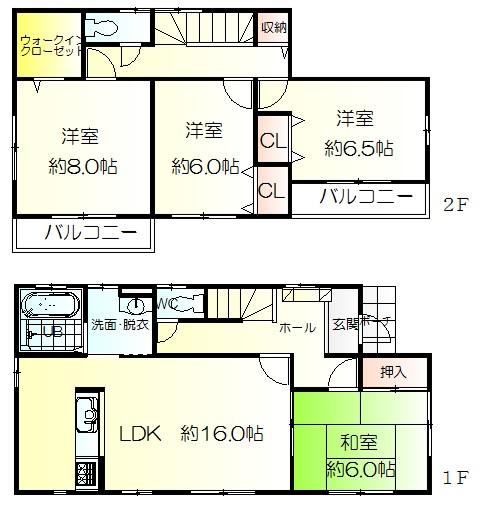 Floor plan. 25,300,000 yen, 4LDK, Land area 181.97 sq m , Building area 105.99 sq m