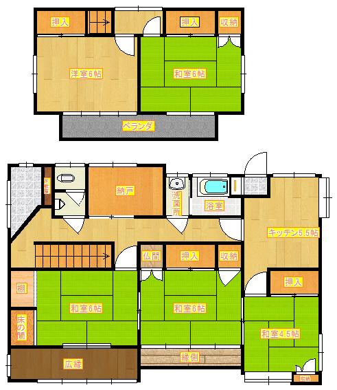 Floor plan. 19,800,000 yen, 5DK + S (storeroom), Land area 1,392.64 sq m , Building area 110.04 sq m spacious floor plan