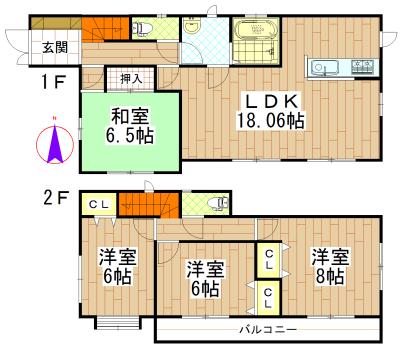 Floor plan. 19,800,000 yen, 4LDK, Land area 130.28 sq m , Building area 101.54 sq m
