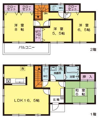 Floor plan. (Building 2), Price 22,800,000 yen, 4LDK, Land area 203.63 sq m , Building area 103.5 sq m