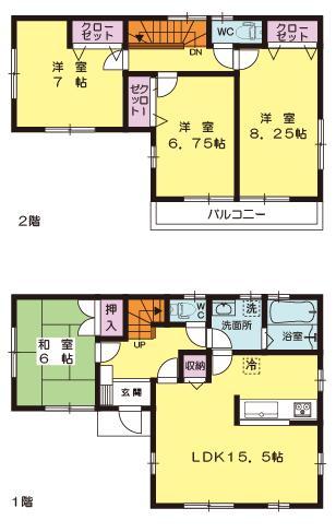 Floor plan. (6 Building), Price 26.5 million yen, 4LDK, Land area 164.88 sq m , Building area 102.67 sq m