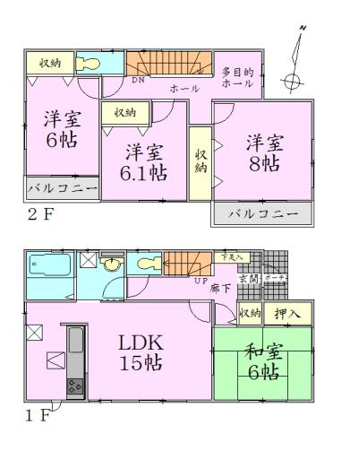 Floor plan. 22,400,000 yen, 4LDK, Land area 172.36 sq m , Building area 105.16 sq m