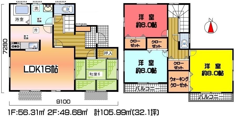 Floor plan. (3 Building), Price 24,800,000 yen, 4LDK+S, Land area 179.2 sq m , Building area 105.99 sq m