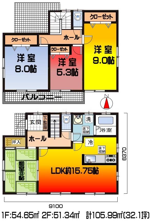 Floor plan. (14 Building), Price 25,800,000 yen, 4LDK, Land area 165.76 sq m , Building area 105.99 sq m