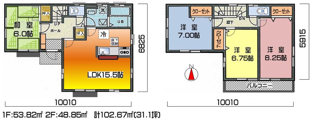 Floor plan. (6 Building), Price 26.5 million yen, 4LDK, Land area 165.16 sq m , Building area 102.67 sq m