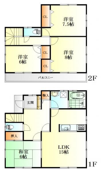 Floor plan. 24.5 million yen, 4LDK, Land area 167.61 sq m , Building area 105.99 sq m