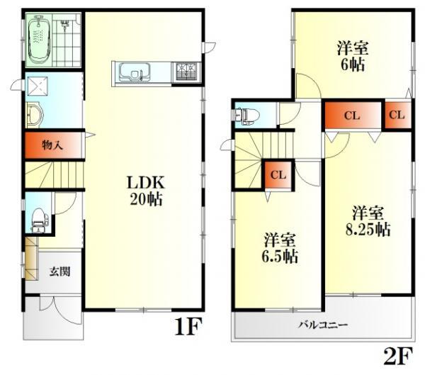 Floor plan. 26.5 million yen, 3LDK, Land area 102.61 sq m , Building area 92.32 sq m