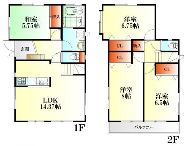 Floor plan. 27,800,000 yen, 4LDK, Land area 106.63 sq m , Building area 96.87 sq m