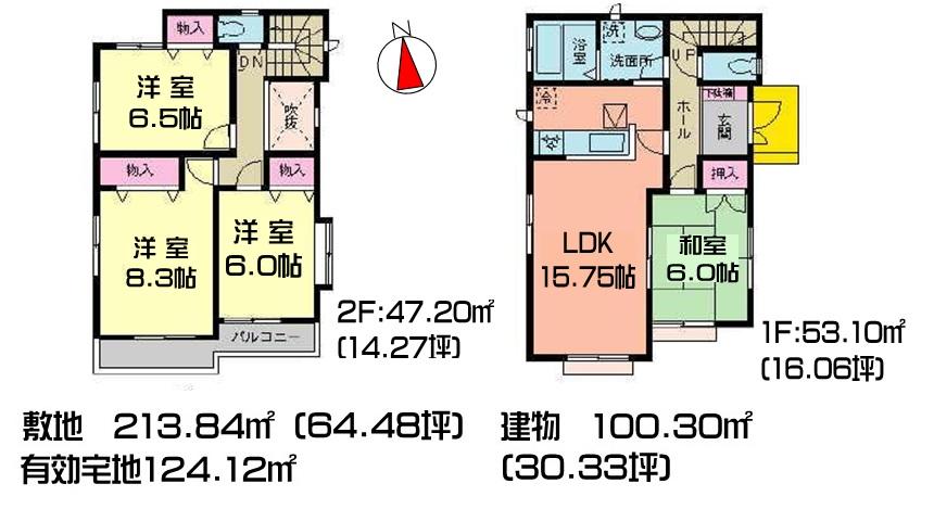 Floor plan. (1 Building), Price 25,800,000 yen, 4LDK, Land area 213.84 sq m , Building area 100.3 sq m