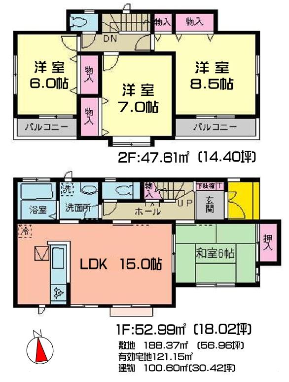Floor plan. (3 Building), Price 28.8 million yen, 4LDK, Land area 188.37 sq m , Building area 100.6 sq m