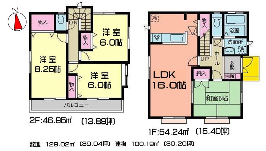 Floor plan. (6 Building), Price 29,800,000 yen, 4LDK, Land area 129.02 sq m , Building area 100.19 sq m