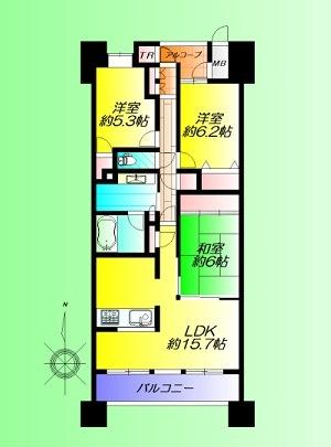 Floor plan. 3LDK, Price 23.8 million yen, Occupied area 74.95 sq m , Balcony area 12.6 sq m