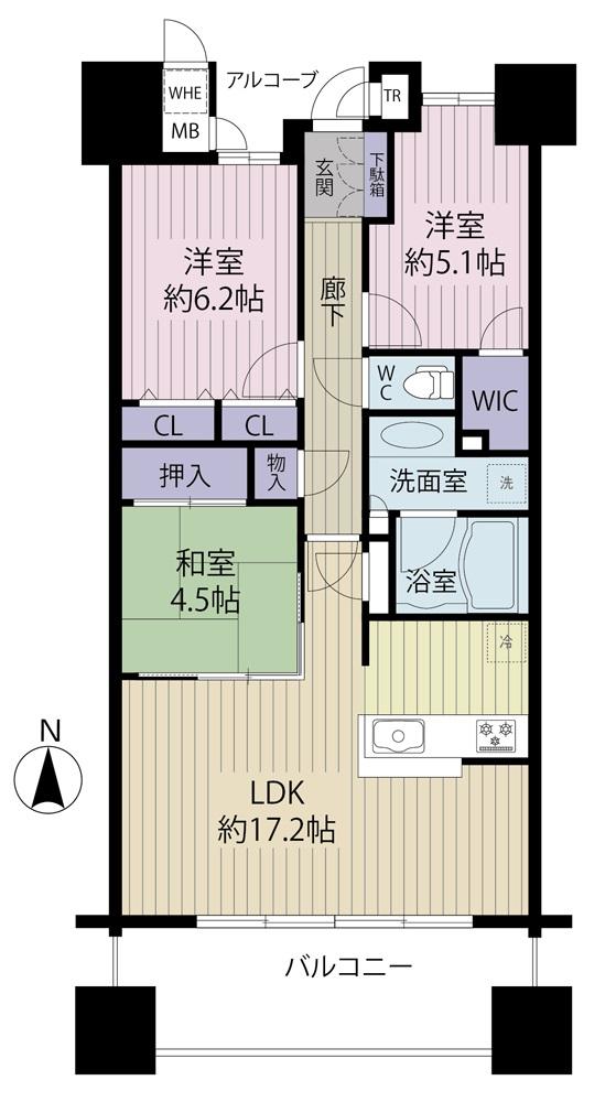 Floor plan. 3LDK, Price 25,800,000 yen, Occupied area 74.95 sq m , Balcony area 12.6 sq m