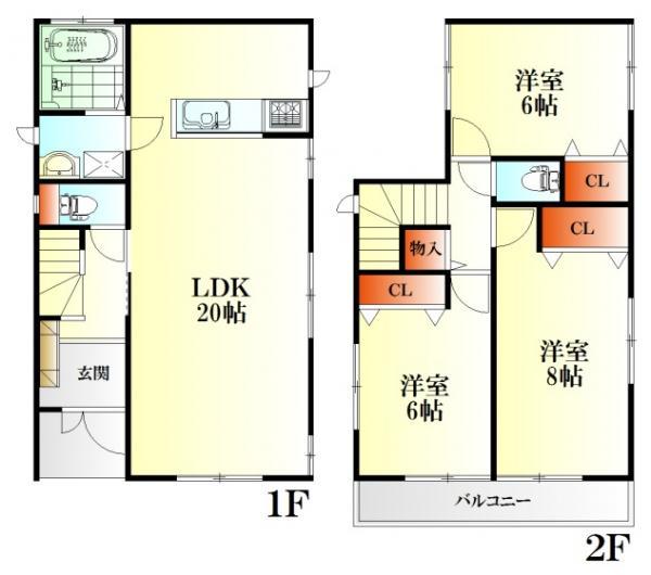 Floor plan. 26.2 million yen, 3LDK, Land area 102.61 sq m , Building area 91.08 sq m