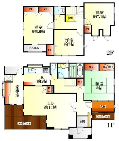 Floor plan. 24,800,000 yen, 4LDK+S, Land area 264.45 sq m , Building area 133.32 sq m