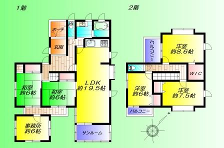 Floor plan. 24,900,000 yen, 5LDK+S, Land area 213.34 sq m , Building area 127.71 sq m