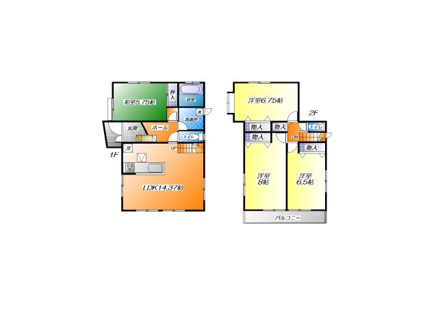 Floor plan. (A Building), Price 27,800,000 yen, 4LDK, Land area 106.63 sq m , Building area 96.87 sq m