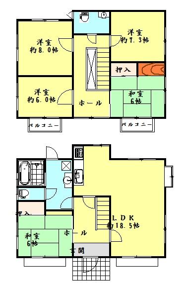 Floor plan. 23,300,000 yen, 5LDK, Land area 201.14 sq m , Building area 123.26 sq m