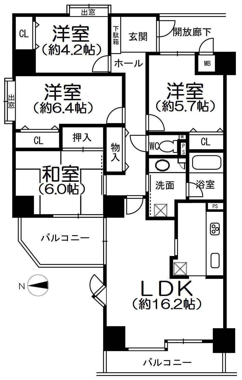 Floor plan. 4LDK, Price 13.8 million yen, Occupied area 87.87 sq m , Balcony area 12.01 sq m