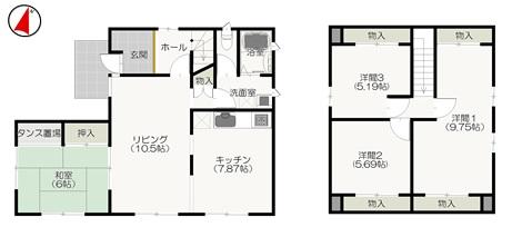 Floor plan. 12.5 million yen, 4LDK, Land area 254.6 sq m , Building area 104.59 sq m