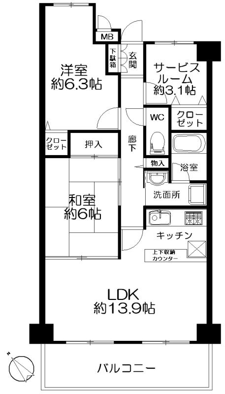 Floor plan. 2LDK + S (storeroom), Price 14.8 million yen, Occupied area 66.08 sq m , Balcony area 9.9 sq m floor plan