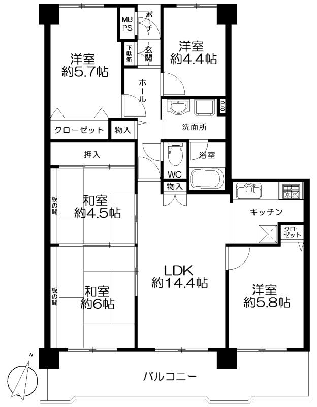 Floor plan. 5LDK, Price 14.9 million yen, Occupied area 88.82 sq m , Balcony area 14.05 sq m floor plan