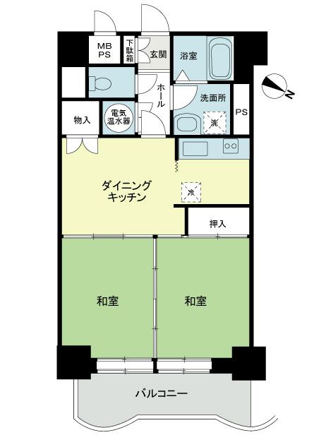 Floor plan. 2DK, Price 19,800,000 yen, Occupied area 51.03 sq m , Balcony area 5.85 sq m 2DK