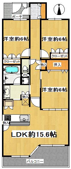 Floor plan. 3LDK, Price 24,800,000 yen, Occupied area 77.59 sq m , Balcony area 11.06 sq m