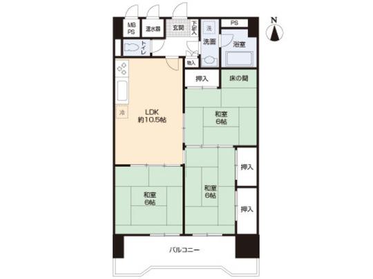 Floor plan. 3LDK, Price 9.8 million yen, Footprint 70 sq m , Balcony area 9.25 sq m floor plan