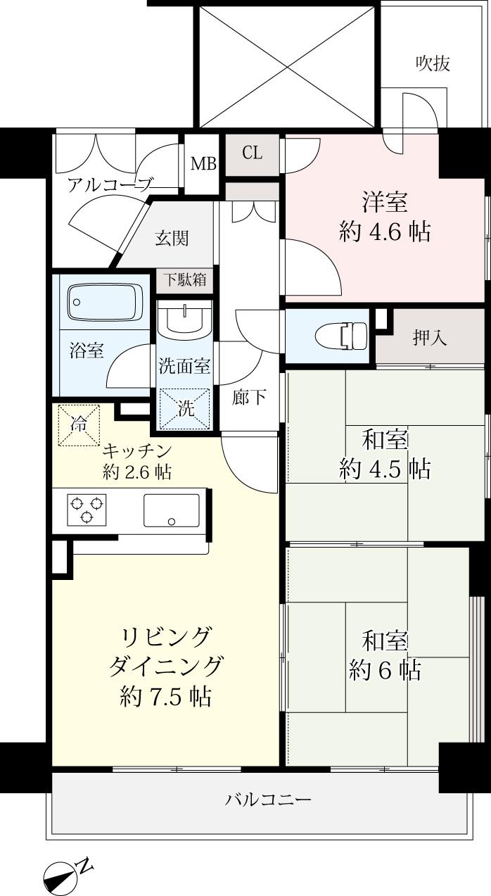 Floor plan. 3LDK, Price 16.5 million yen, Occupied area 55.19 sq m , Balcony area 5.75 sq m floor plan