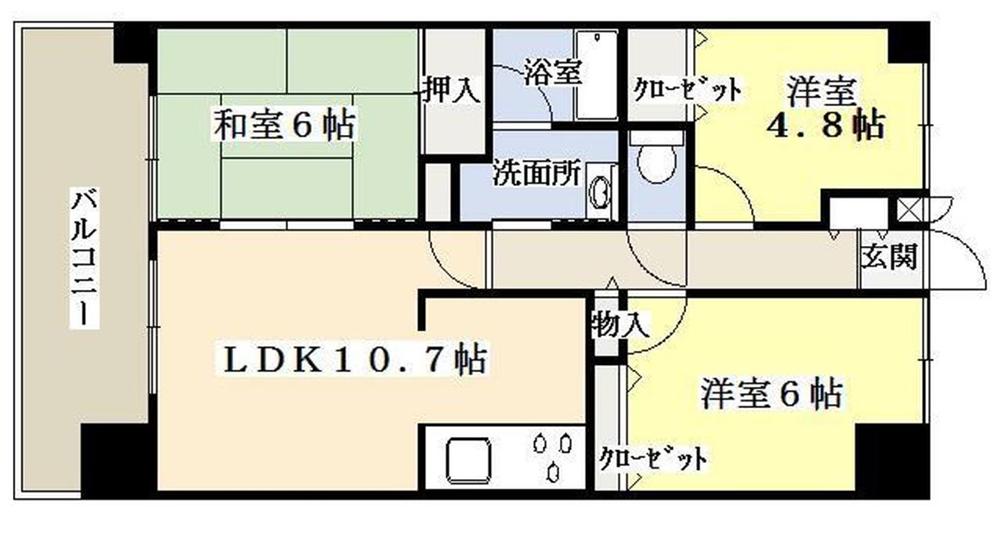 Floor plan. 3LDK, Price 17.5 million yen, Footprint 62.4 sq m , Balcony area 9.3 sq m living flooring Chokawa already