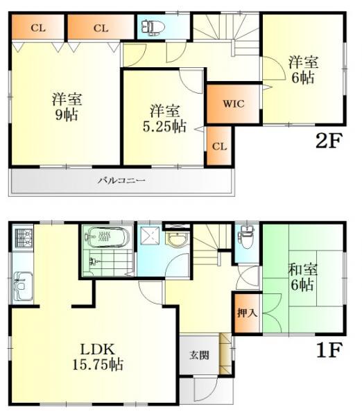 Floor plan. 33,500,000 yen, 4LDK, Land area 175.76 sq m , Building area 104.33 sq m