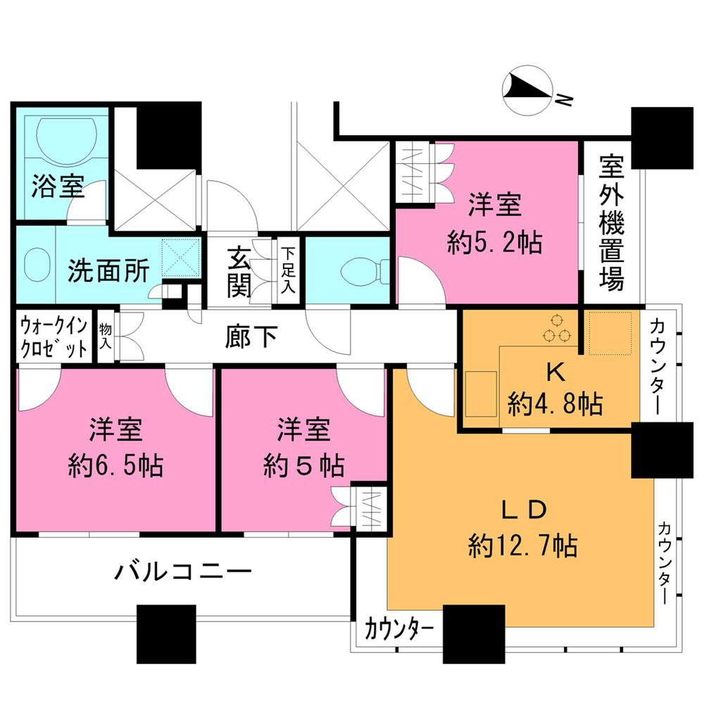 Floor plan. 3LDK, Price 34 million yen, Occupied area 76.13 sq m , Balcony area 10.26 sq m