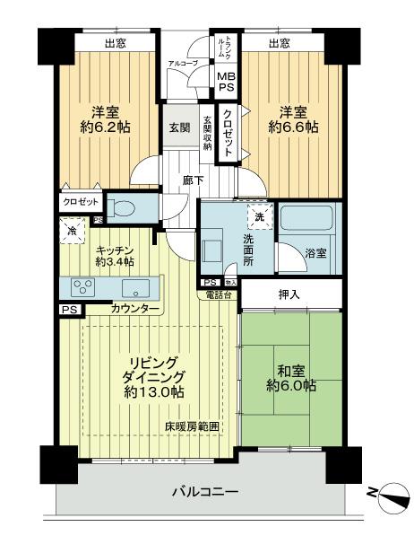 Floor plan. 3LDK, Price 27,800,000 yen, Occupied area 76.79 sq m , Balcony area 11.94 sq m 3LDK